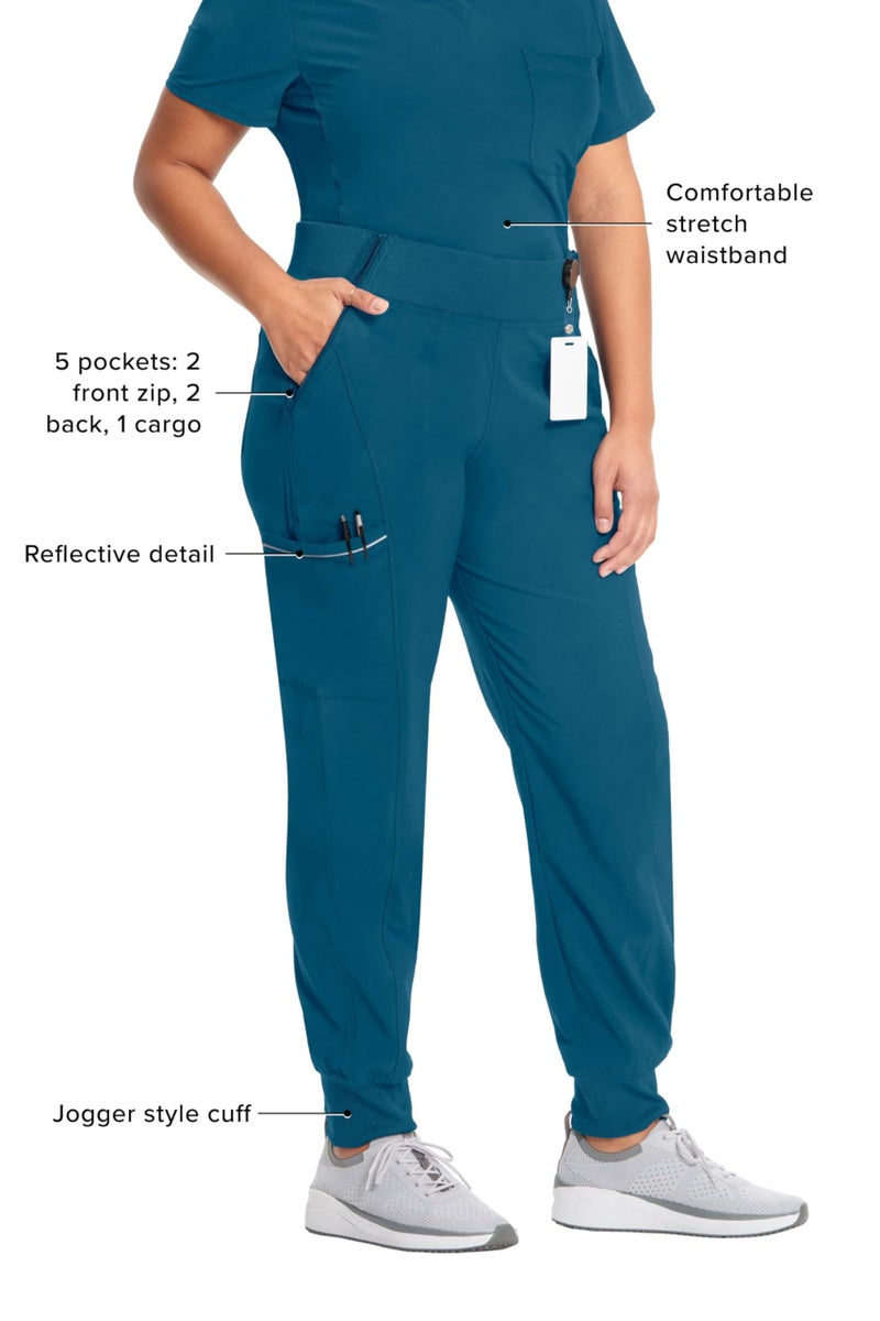 Cherokee Infinity Womens Scrub Jogger Pants, Mid Rise, Moisture Wicking, Wrinkle-Resistant, 360 Stretch, 5 Pockets - CK110A, S, Caribbean Blue - Image 3